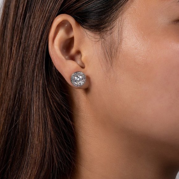 Certified 2.4 ct. t.w.  Moissanite Diamond Halo Stud Earrings NEW - Picture 2 of 11